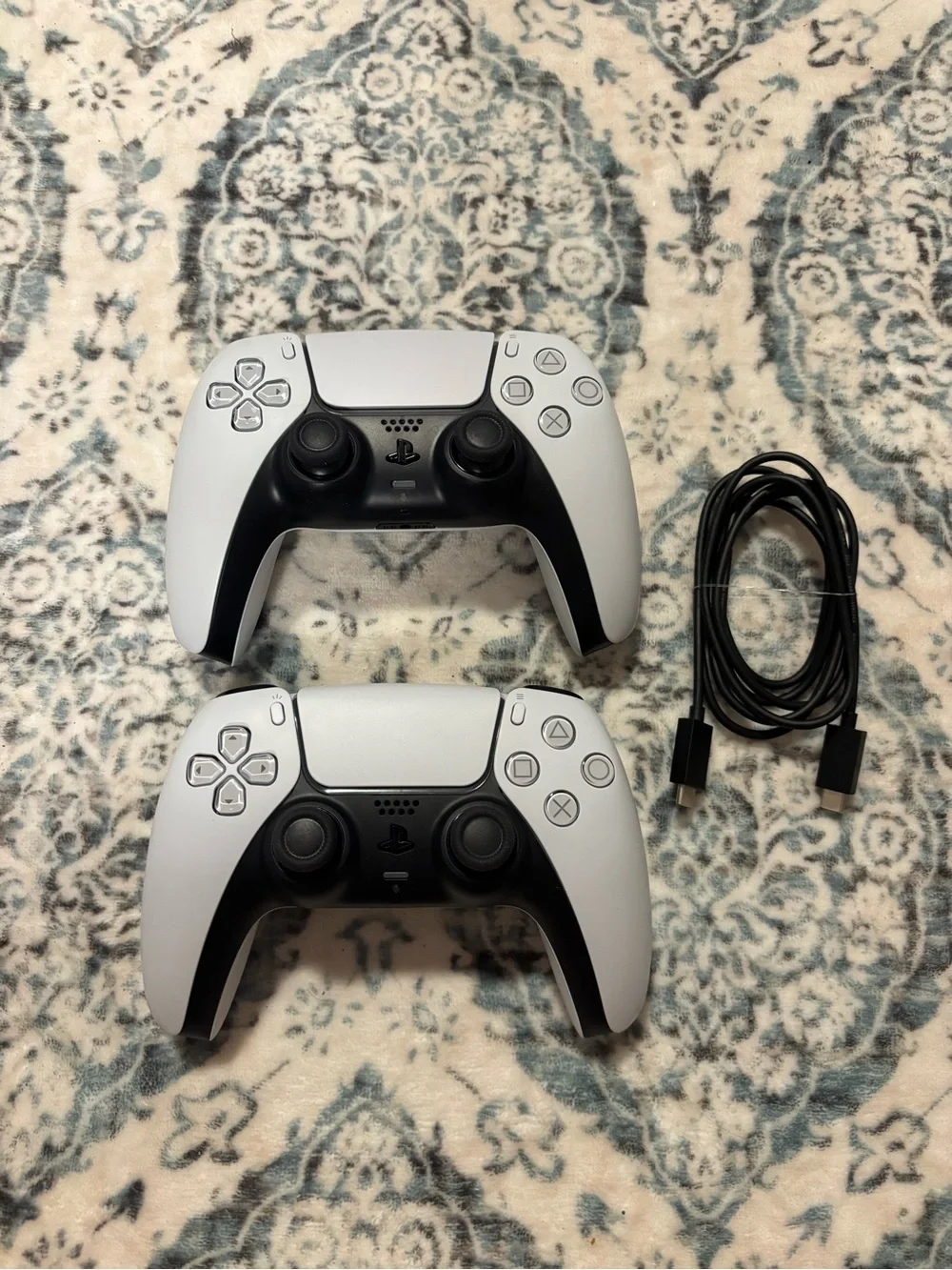 Sony DualSense Wireless Controllers in White and Black - Pair with Cable